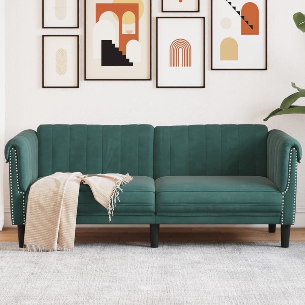 vidaXL Dark Green Velvet 2-Seater Sofa - Upholstered Loveseat for Living Room/Lounge/Occasional Couch - Modern Elegant Design Comfortable Seating (71.7 x 30.3 x 29.1 inches)