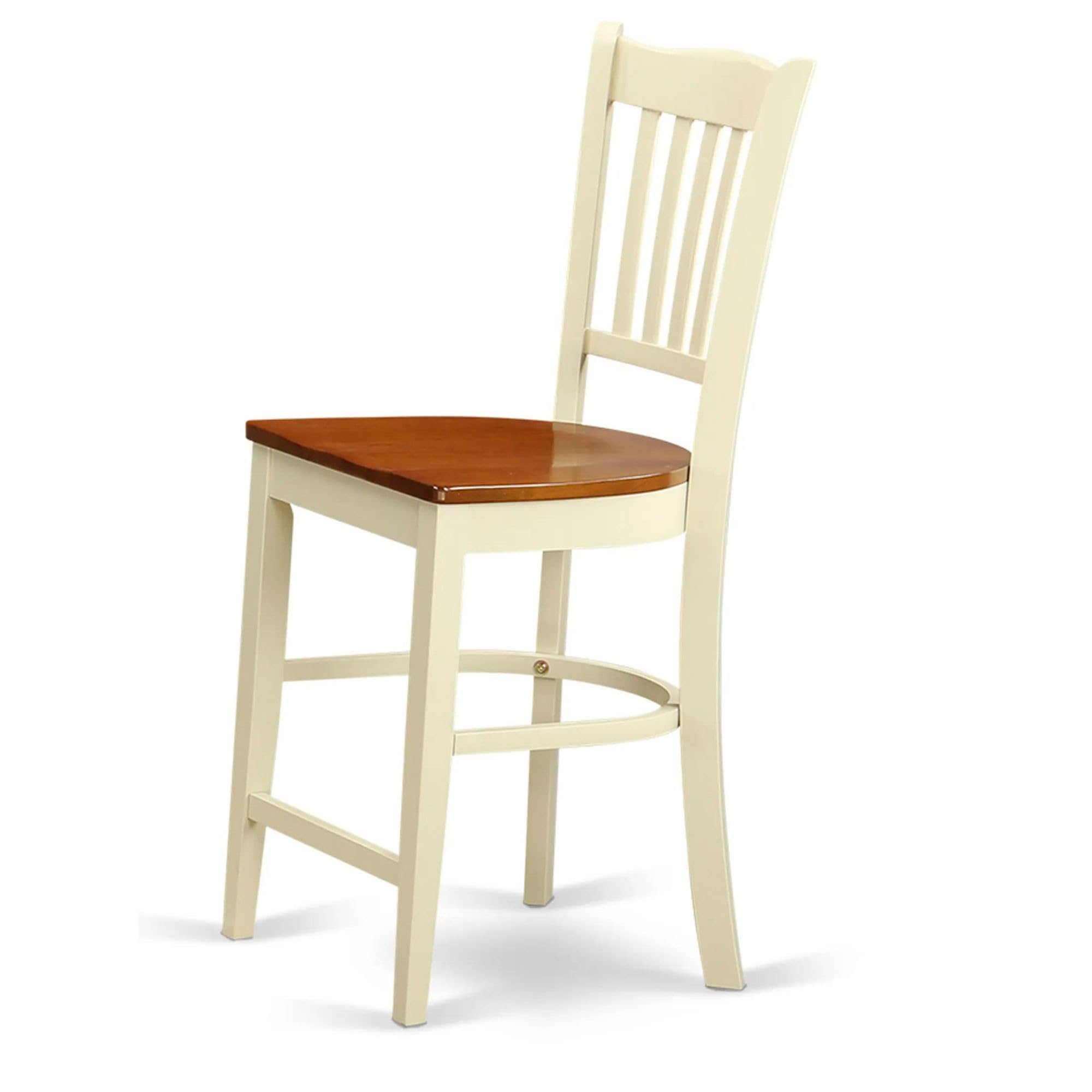 East West Furniture GRS-WHI-W Groton Counter Height Barstools - Slat Back Wood Seat Chairs, Set of 2, Buttermilk & Cherry
