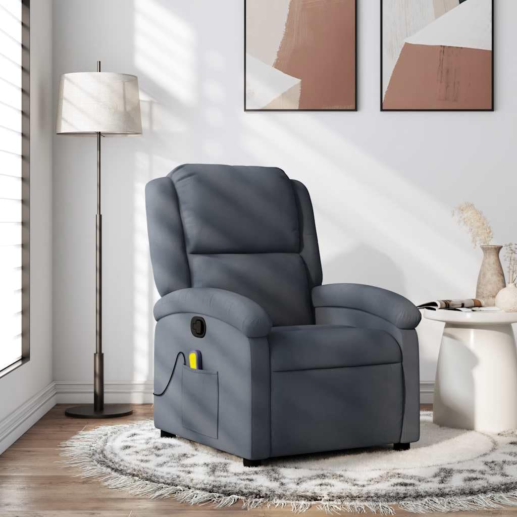 vidaXL Dark Gray Velvet Manual Massage Recliner-Comfortable Seating with Side Pocket, Sturdy Frame and 6-Point Vibration Massage for Living Room/Lounge