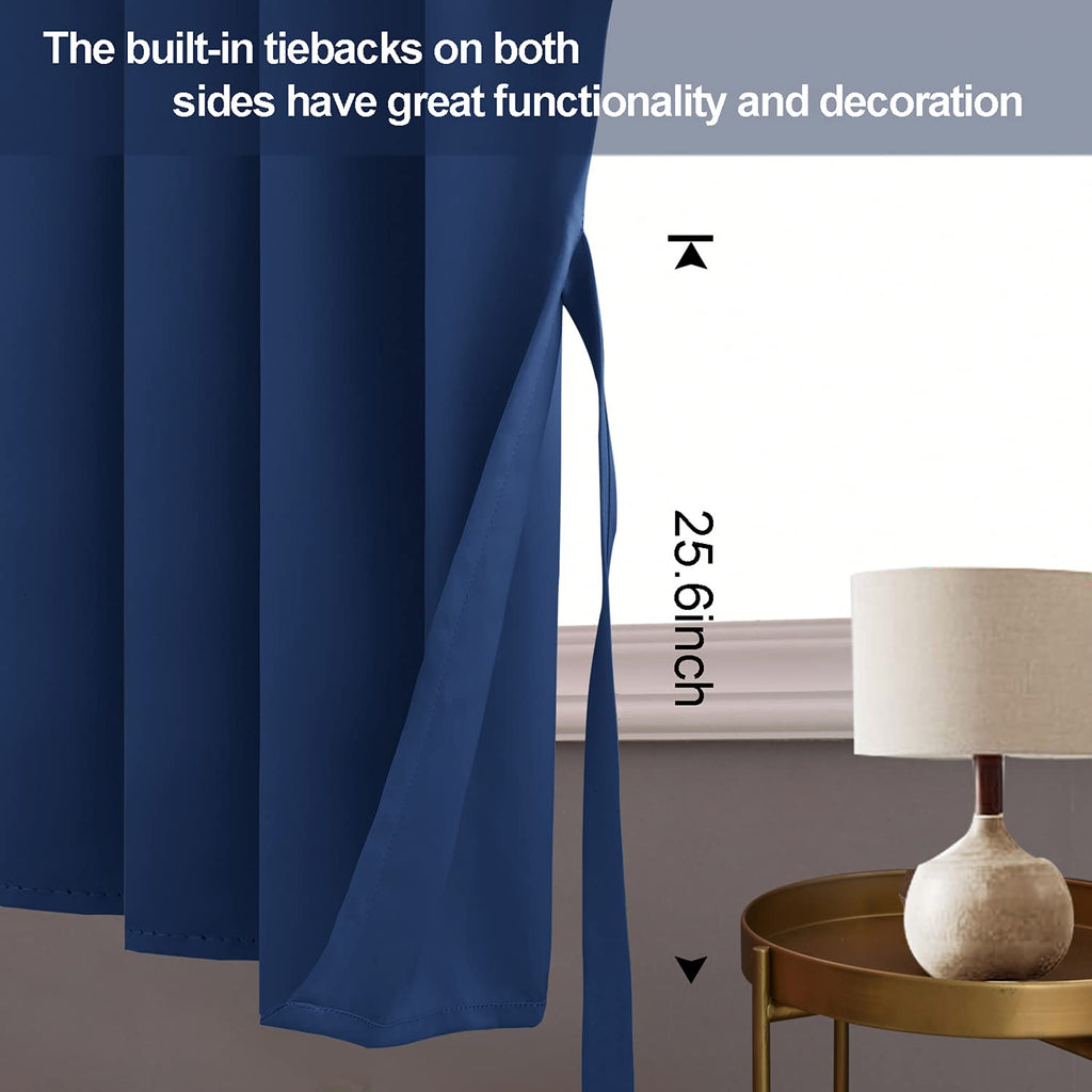 Jiuzhen Blackout Curtains For Bedroom - Thermal Insulated Room Darkening Rod Pocket Curtains For Living Room, Set Of 2 Panels With Tiebacks,38X45 Inch Length, Classic Blue