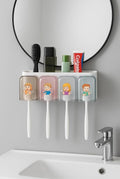 CAREWAVE Family Toothbrush Holder | Smile Squad Wall Mounted Toothbrush Organizer with 4 Cartoon DustCovers | Selfdhesive Rack