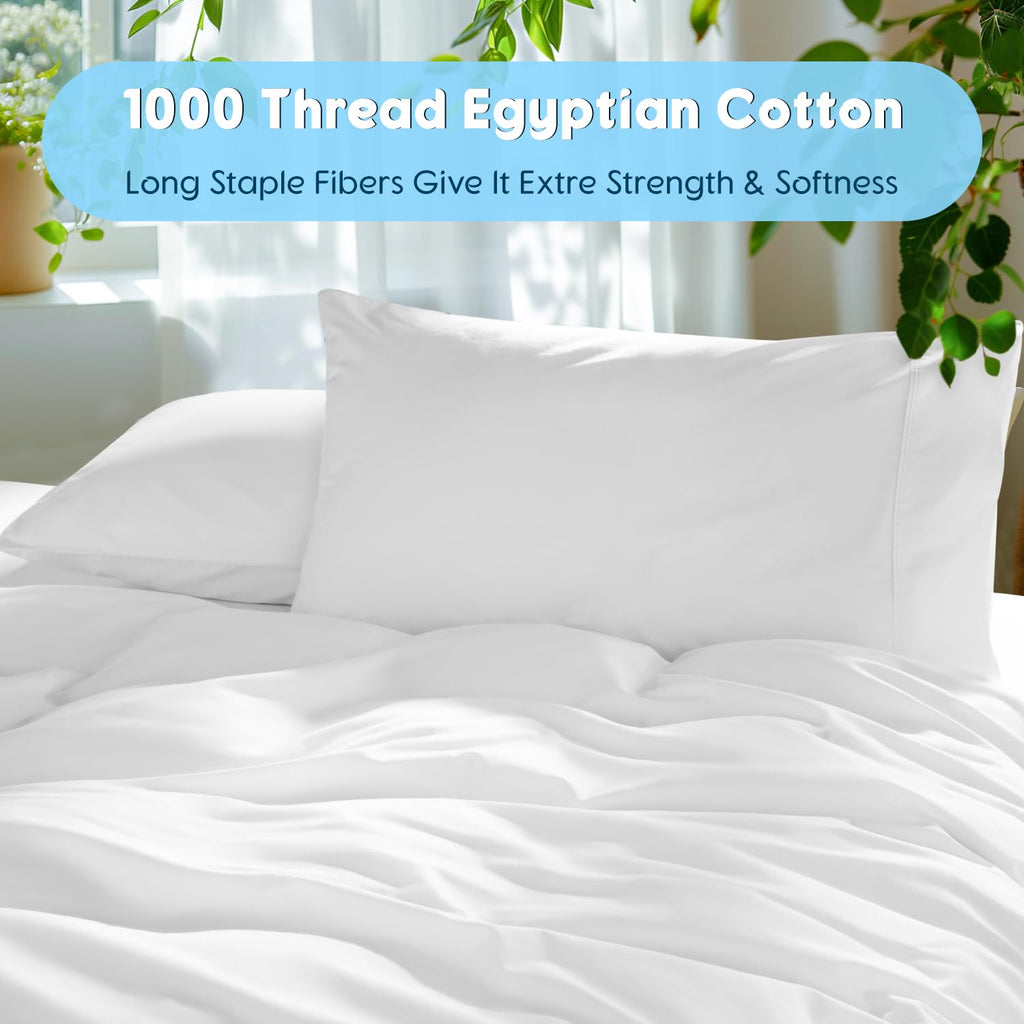 Sonoro Kate 100% Egyptian Cotton Sheets Set - 1000 High Thread Count, Luxury 5-Star Hotel Sateen Bed Sheets, Soft, Breathable Lo