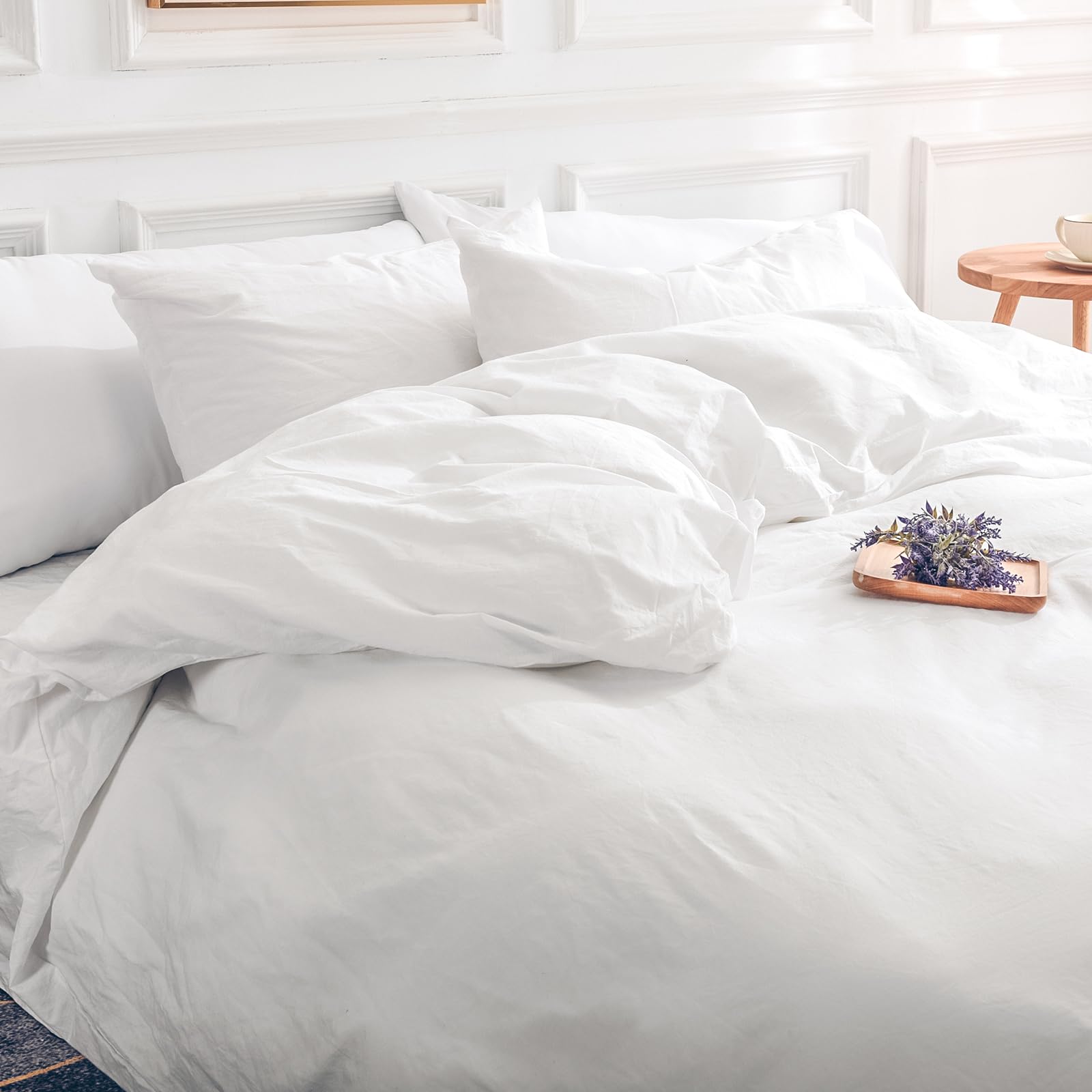 Nexhome Pro Duvet Cover Set California King Linen Look Textured Cream White Organic Natural 100% Washed Cotton Duvet Cover 3 Pieces Bedding Set With Zipper Closure, Breathable, Soft (No Comforter)