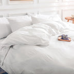 Nexhome Pro Cotton Duvet Cover Queen Size White, Organic Natural Linen Feel 100% Washed Cotton 3 Pieces Bedding Set With Zipper Closure & Corner Ties, Breathable(No Comforter)