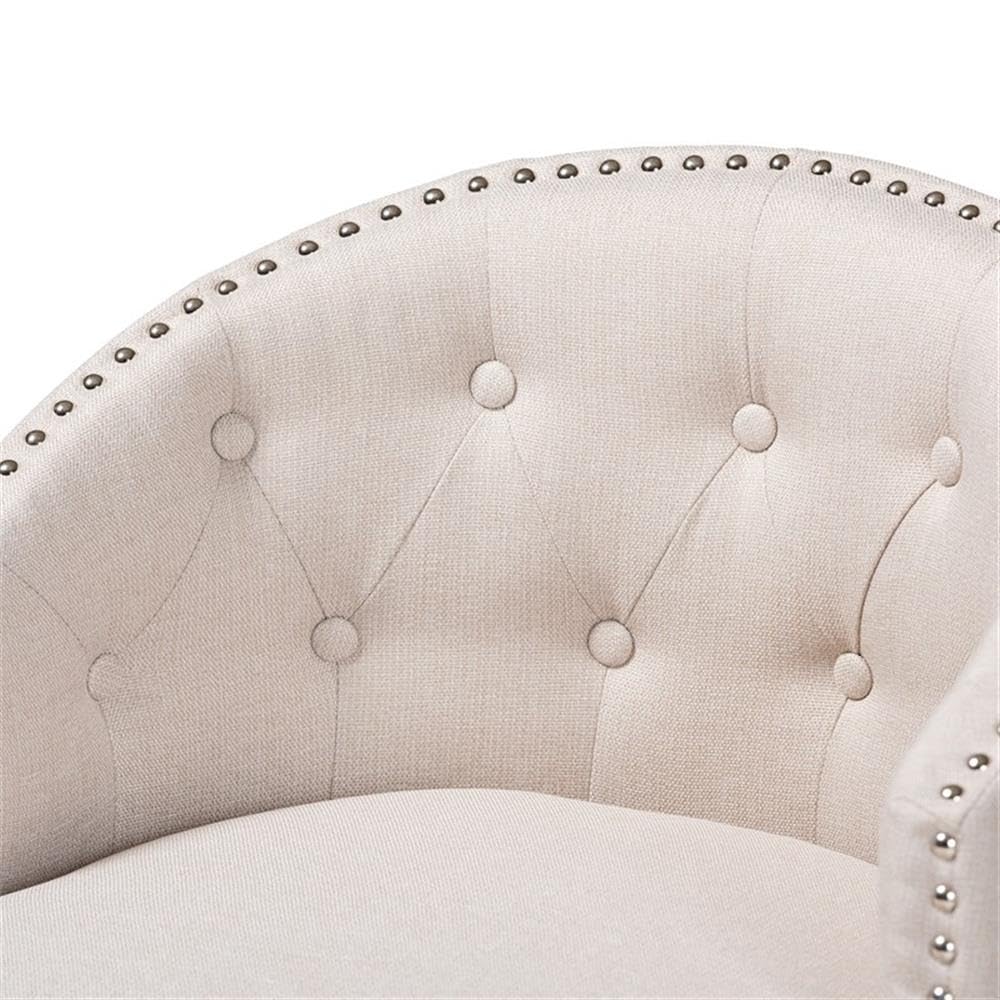 Baxton Studio Theron Mid-Century Transitional Light Beige Fabric and Espresso Brown Finished Wood 2-Piece Swivel Counter Stool Set