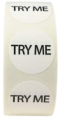 White Try Me Circle Dot Stickers, 3/4 Inch Round, 500 Labels On A Roll