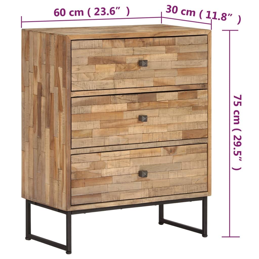 vidaXL Reclaimed Teak Wood Sideboard | Rustic Wooden Side Cabinet | Handmade with Steel Frame | Brown Industrial/Farmhouse Style