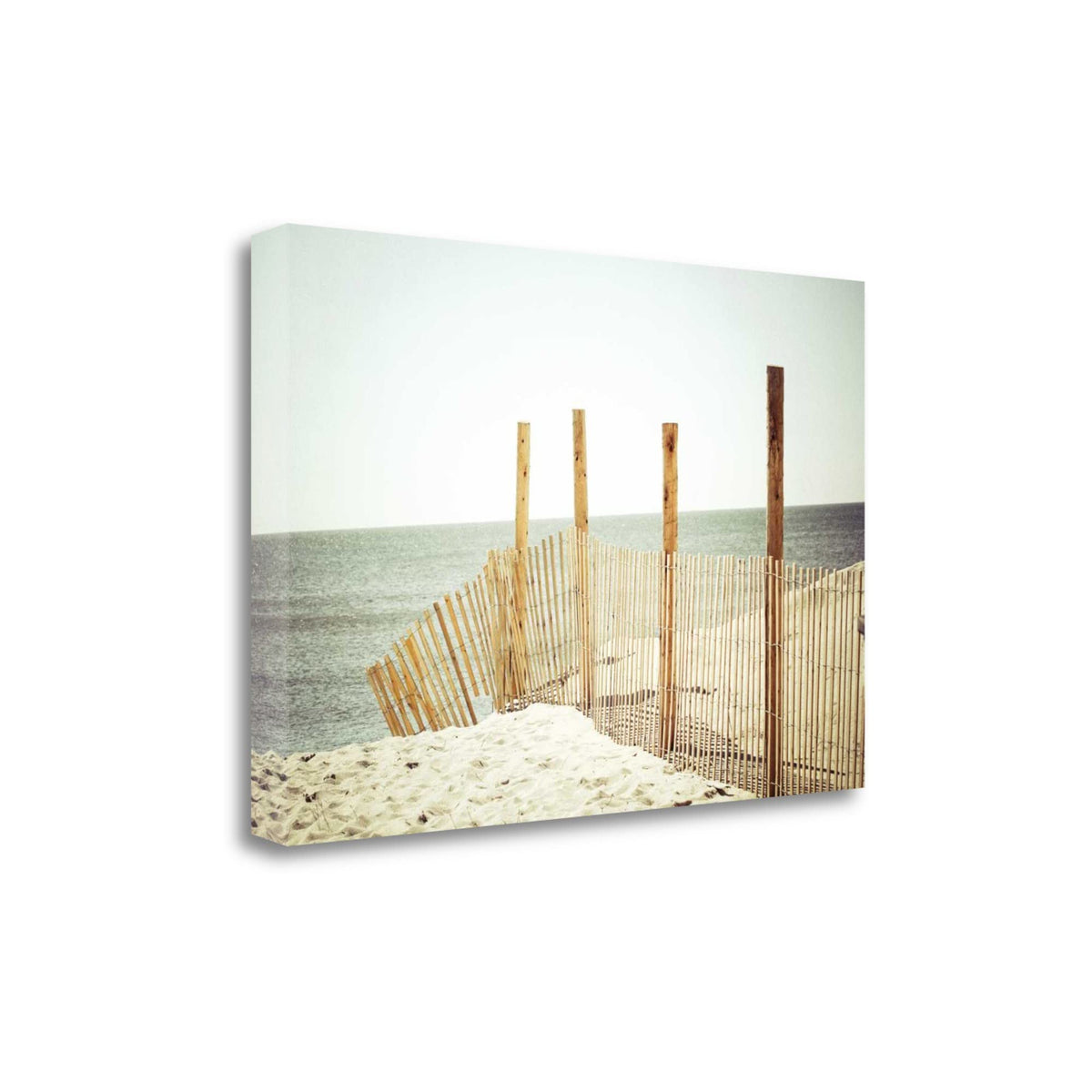 24' White Beach Wooden Sand Fence Giclee Wrap Canvas Wall Art