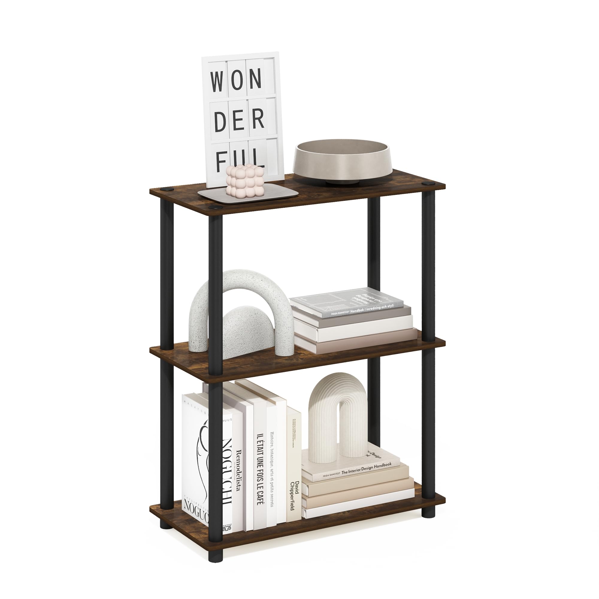 Furinno Turn-N-Tube 3-Tier Compact Multipurpose Shelf Display Rack, Amber Pine/Black