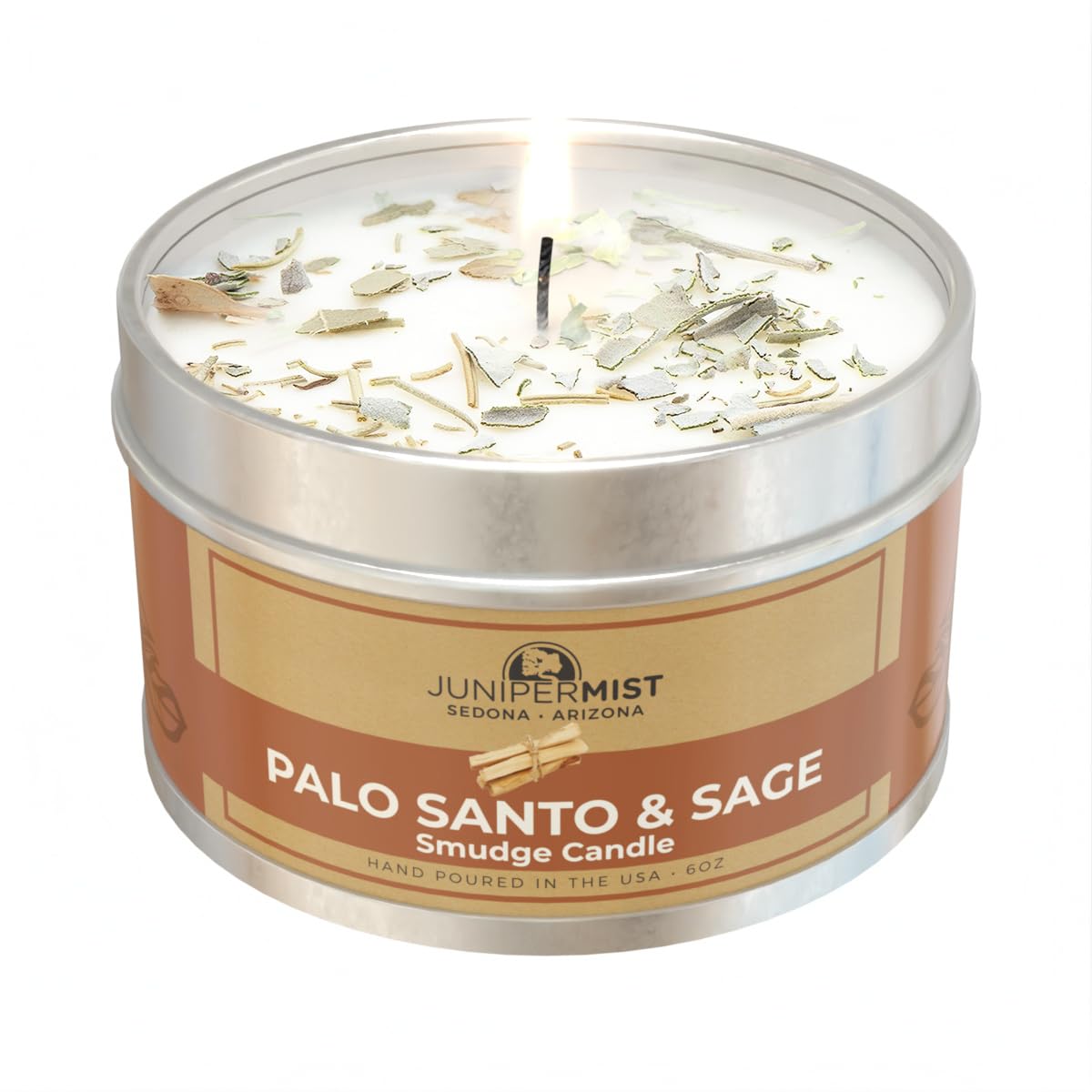 JUNIPERMIST Palo Santo & White Sage Smudge Candle - Pure Soy Candle for Cleansing House Negative Energy, Sedona Based Spiritual 