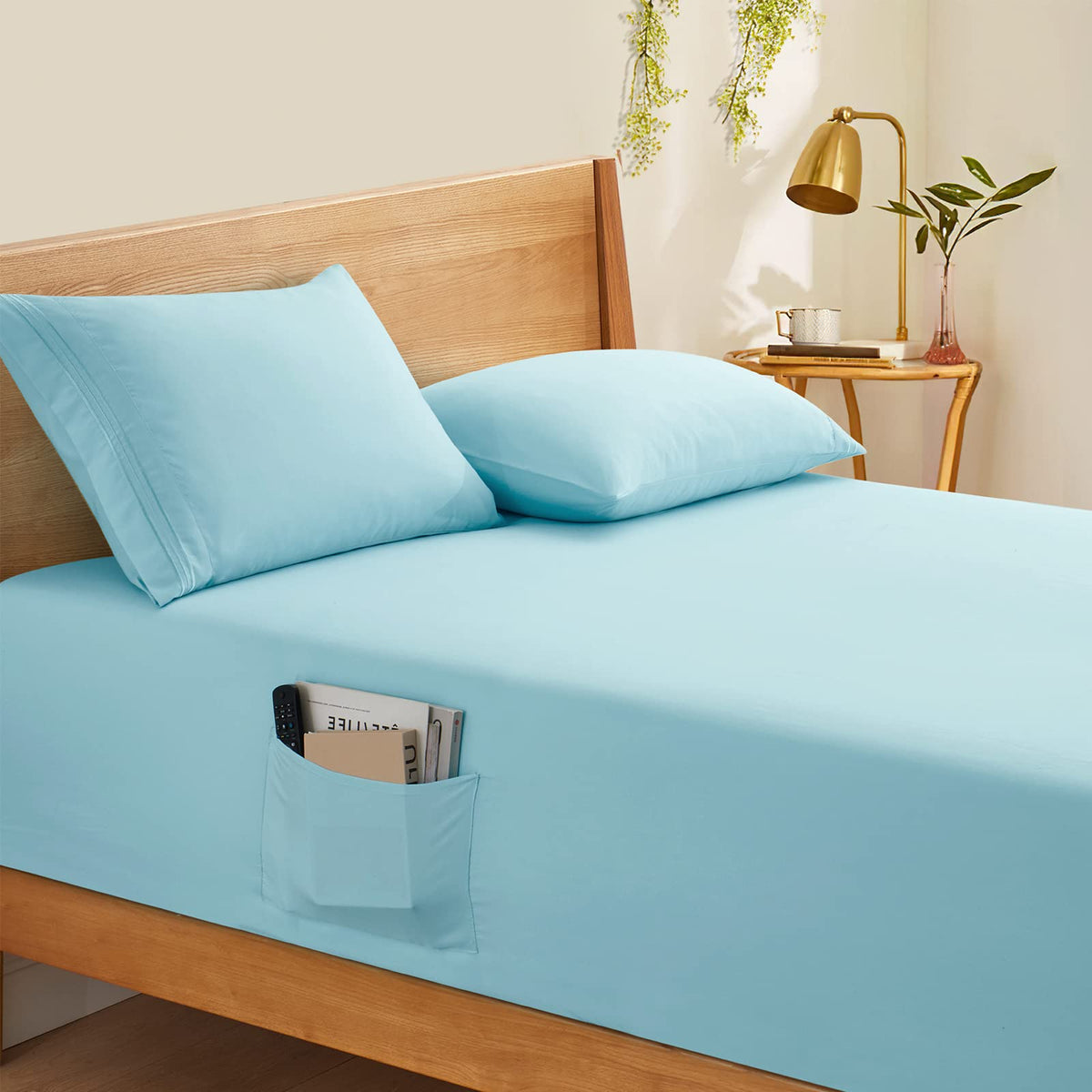 Horbaunal Extra Deep Pocket King Fitted Sheet Only - Fits Up To 24 Inch Mattress - Luxury 1800 Thread Count - Microfiber Aqua Fi