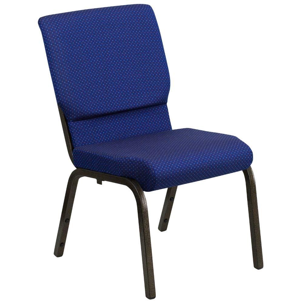 Flash Furniture Hercules Series 18.5''W Stacking Church Chair In Navy Blue Patterned Fabric - Gold Vein Frame