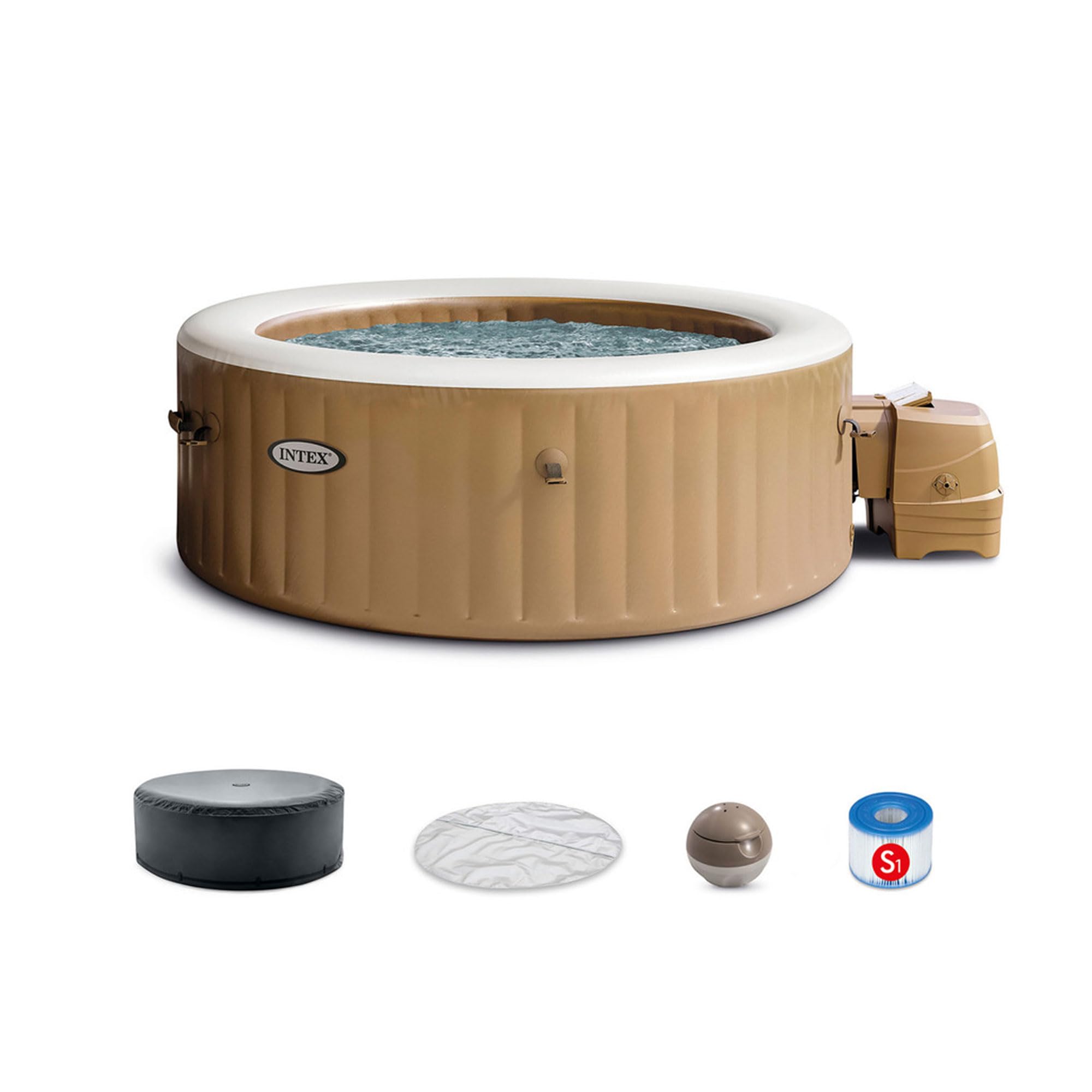 Intex Purespa 4 Person Round Bubble Massage Inflatable Hot Tub Spa Set, With 120 Jets, Push Button Control Panel, And Spa Cover,