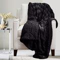 The Connecticut Home Company Throw Blanket, Soft Plush Reversible Faux Fur And Sherpa, Warm Thick Throws For Bed, Comfy Washable Bedding Accent Blankets For Sofa Couch Chair,65X50, Black