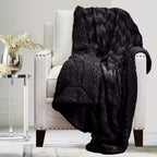 The Connecticut Home Company Throw Blanket, Soft Plush Reversible Faux Fur And Sherpa, Warm Thick Throws For Bed, Comfy Washable Bedding Accent Blankets For Sofa Couch Chair,65X50, Black