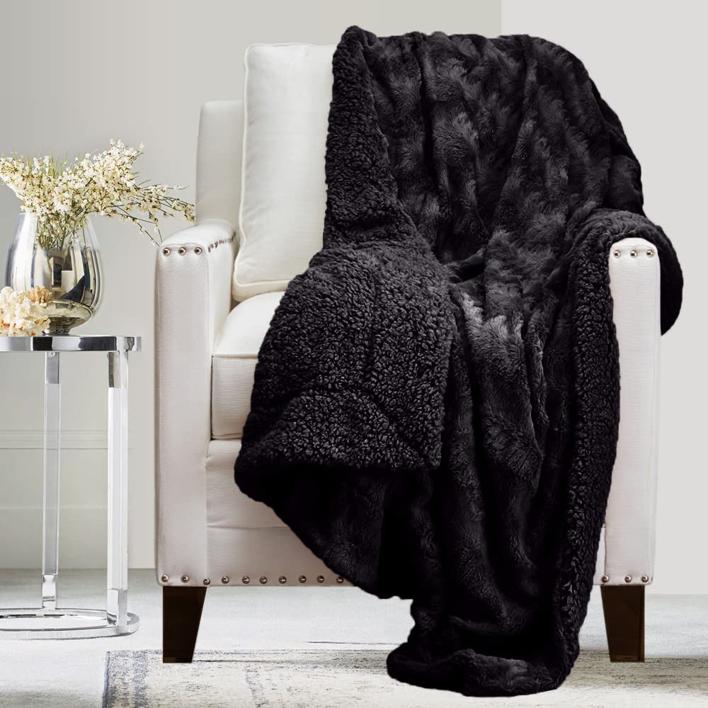 The Connecticut Home Company Throw Blanket, Soft Plush Reversible Faux Fur And Sherpa, 70X60, Warm Thick Throws For Bed, Comfy W