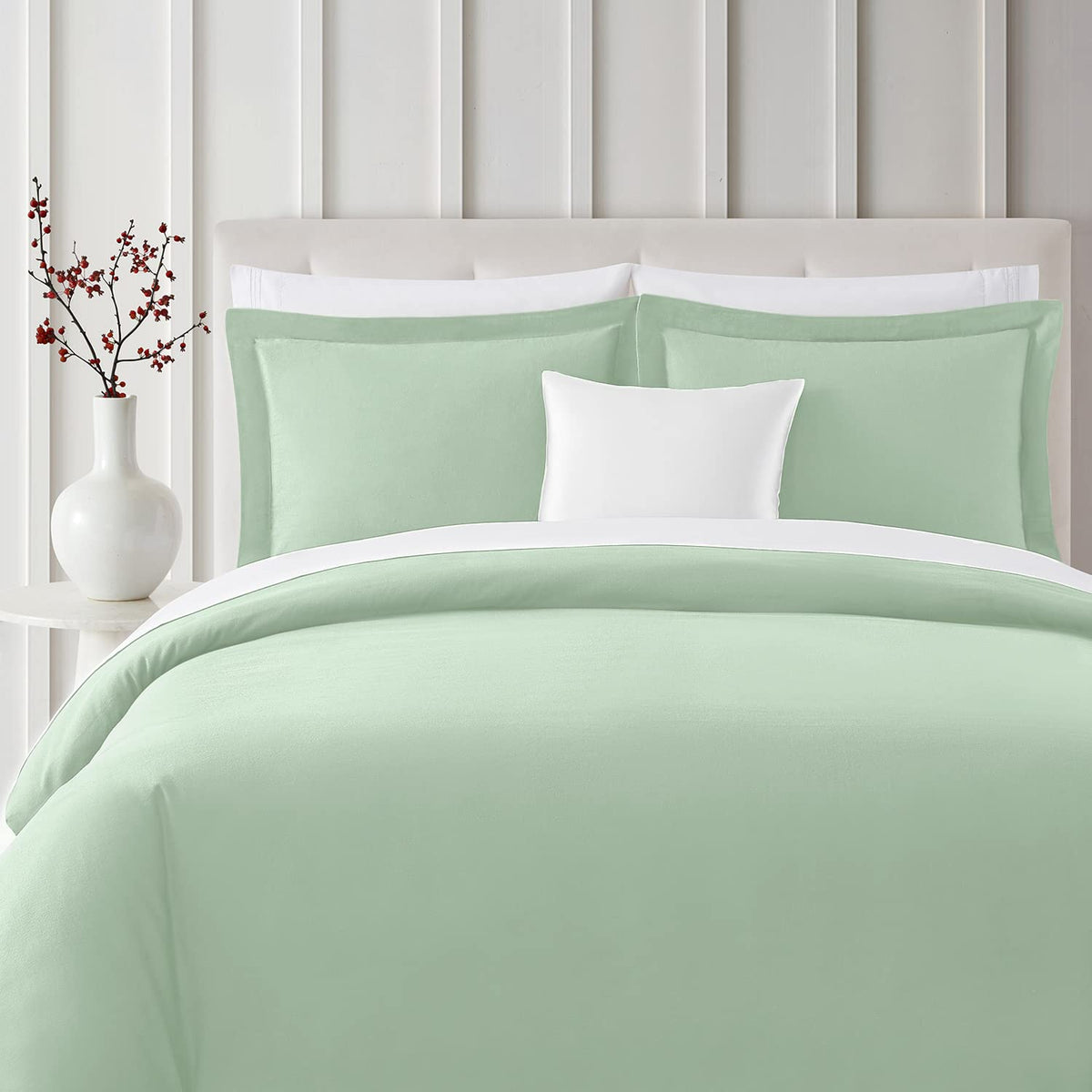 Mellanni Flannel Queen Duvet Cover Set, 3Pcs - 2 Shams & 1 Duvet Cover - Soft 100% Organic Cotton Flannel Bedding - Cotton Duvet