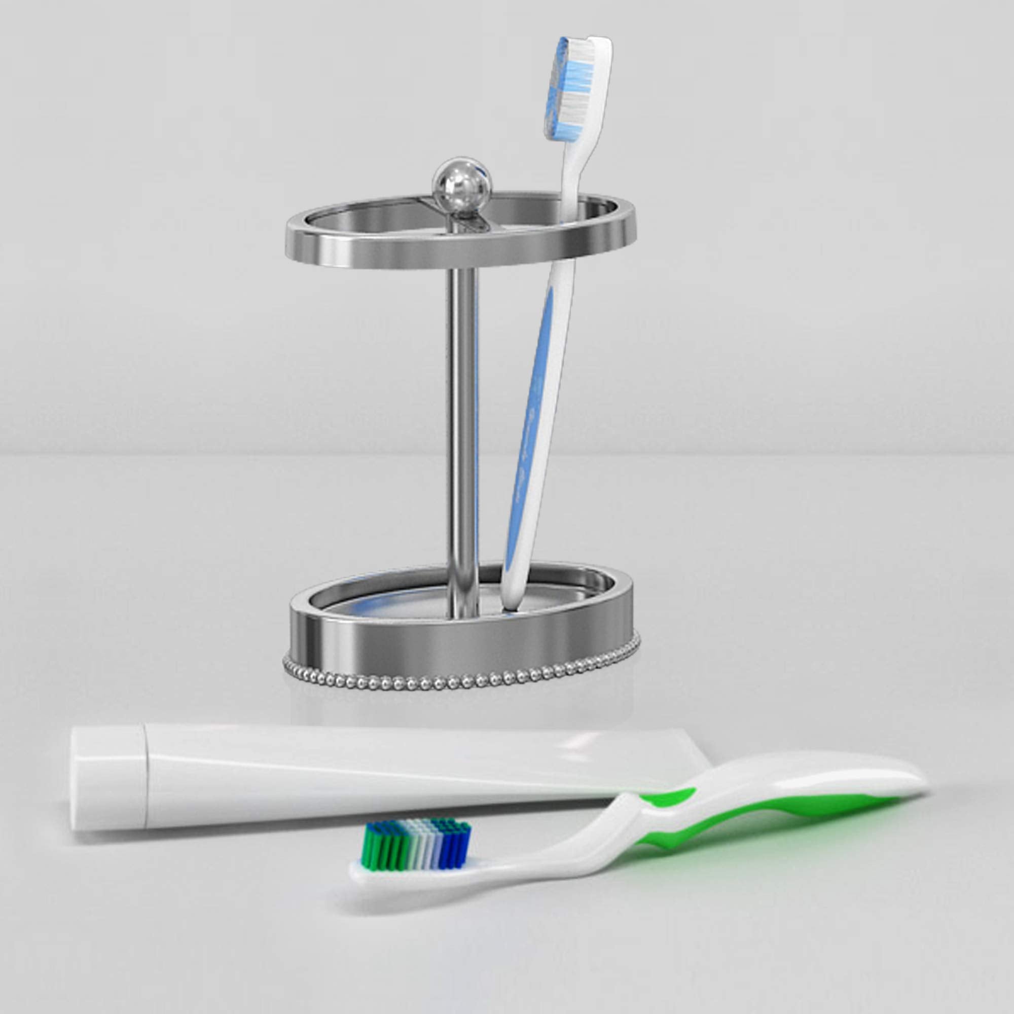 Nu Steel 18/8 Stainless Steel Chic Beaded Toothbrush Holders Storage, Bath Collection, Bathroom Vanity Countertops Shiny Finish,