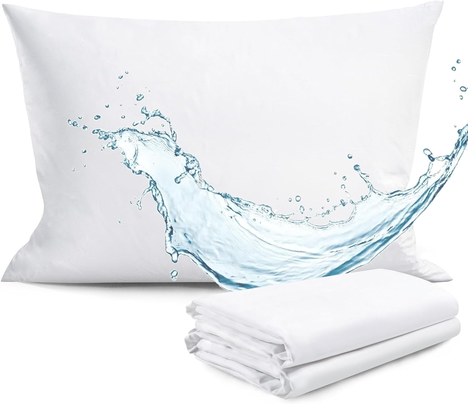 Faunna Waterproof Pillow Protectors Zippered Pillow Covers Soft Comfortable Sateen 100% Long-Staple Cotton, Quiet And Breathable