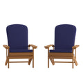 Set of 2 Adirondack Chairs in Teak with Blue Cushions for Deck, Porch, and Patio