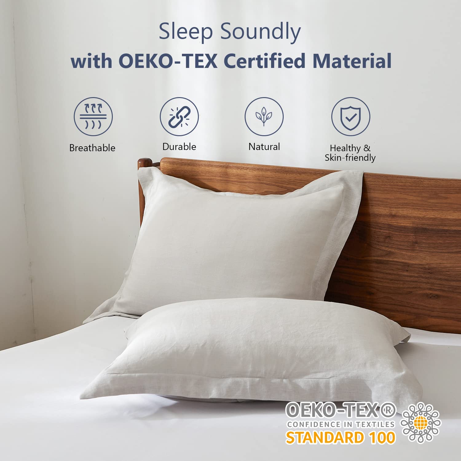 Simple&Opulence 100% Belgian Linen Pillow Shams -Set Of 2, King Size - Basic Style Breathable Pure Linen Suitable For Home - Soft And Durable With Envelope Closure (20''X 36'', Grey)