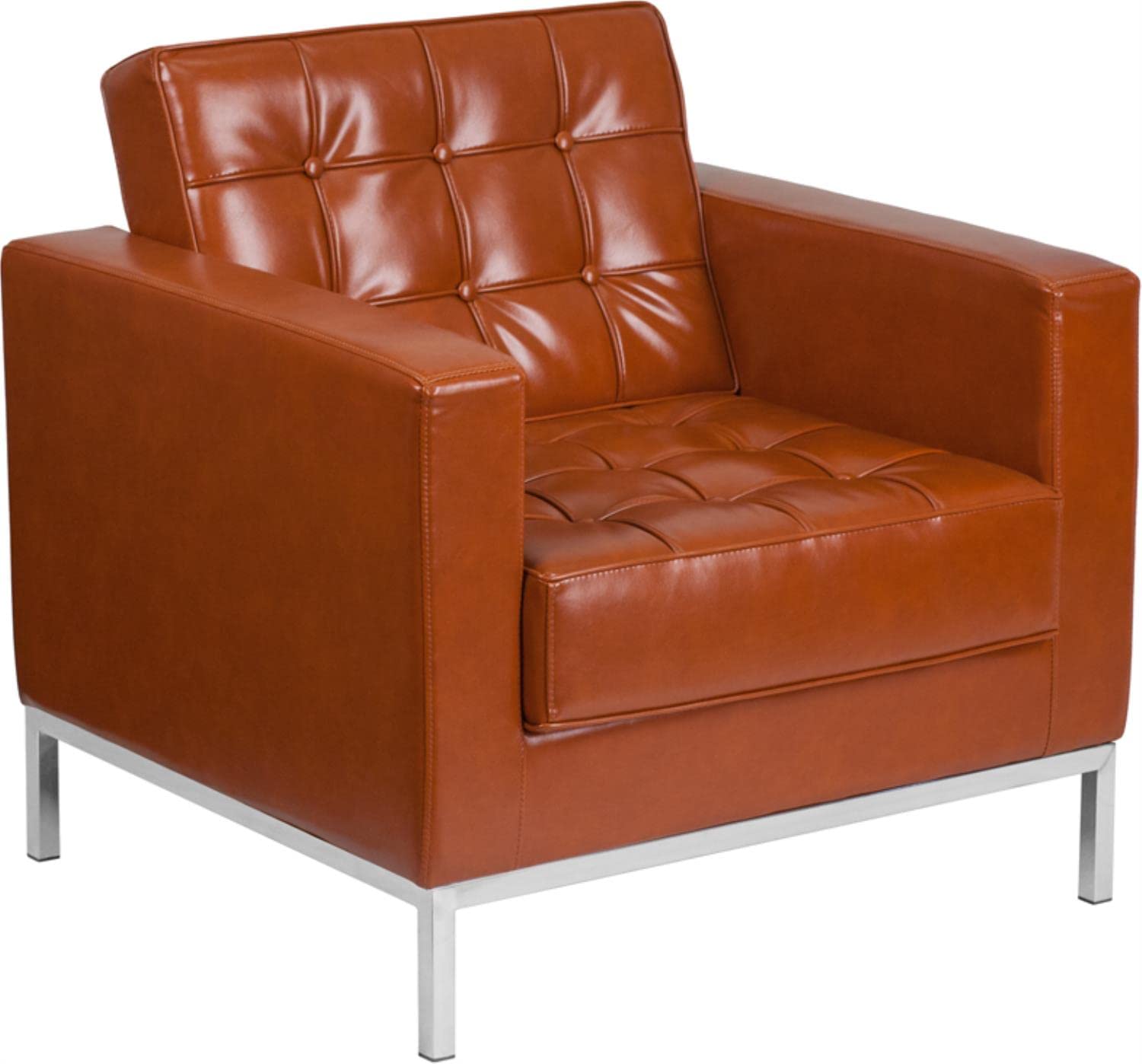 Flash Furniture Hercules Lacey Series Contemporary Cognac Leathersoft Chair With Stainless Steel Frame