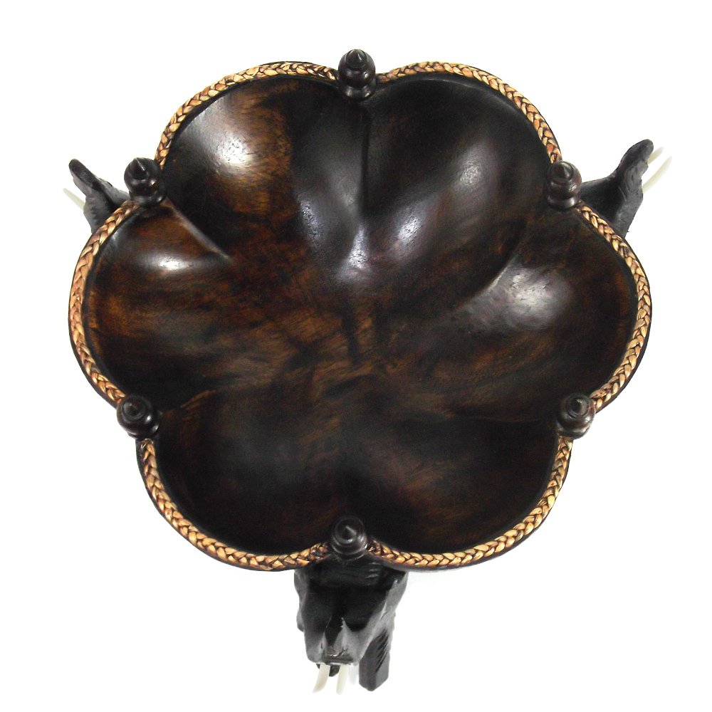 Aeravida 8 Inches Triumphant Elephants Carved Rain Tree Wooden Bowl - Fair Trade Handicraft