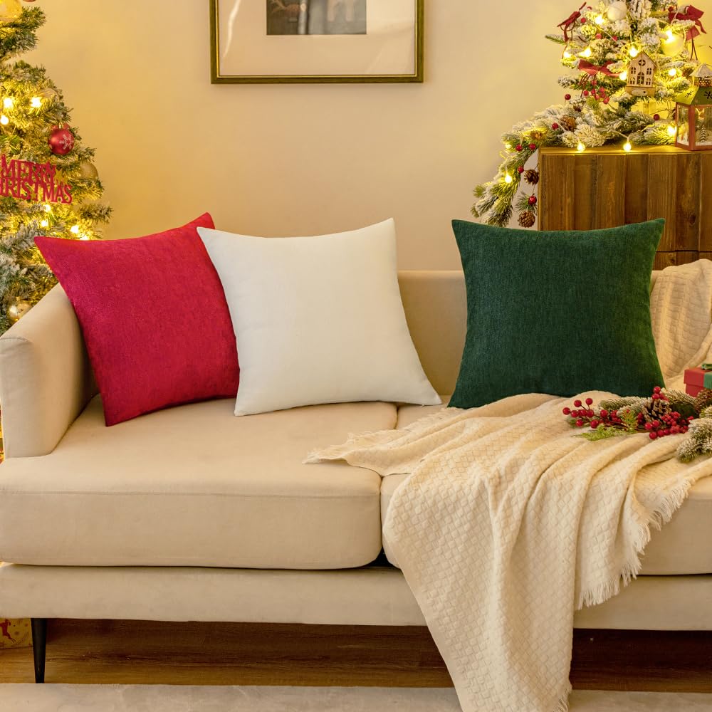 Miulee Pack Of 2 Christmas Red Decorative Pillow Covers 20X20 Inch Soft Chenille Couch Throw Pillows Farmhouse Cushion Covers For Home Decor Sofa Bedroom Living Room