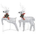 vidaXL 2-Piece Glowing Christmas Reindeer, Cold White LED Lights, 8 Lighting Modes, Weather-Resistant for Outdoor & Indoor Holiday Yard Decor, with Removable Neck Decoration