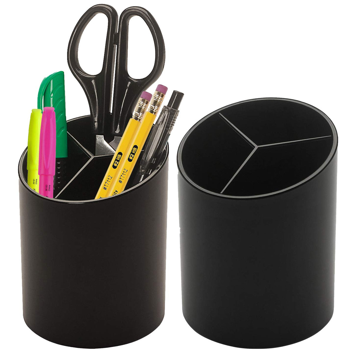 Manaloom Pen Holder, 3 Compartment Desktop Organizer - Pencil Cup, Perfect For Organizing Pens, Pencils, Home And Office - 2 Pac