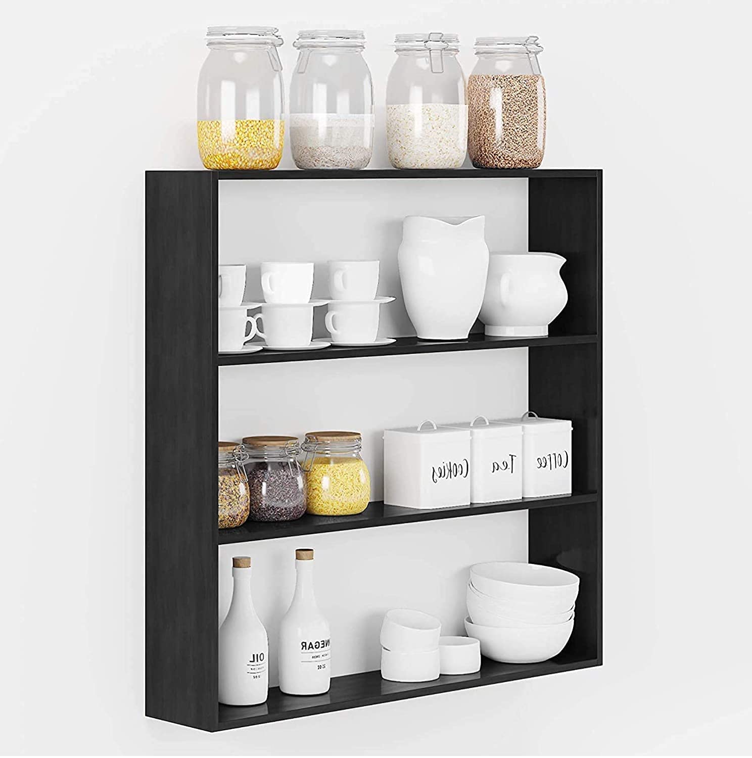 U T E E Z Rustic Wood Spice Rack Shelf, Kitchen Organizer Rack, Rack Stand, Kitchen Counter Organizer Wall Mounted Spices, Jars,