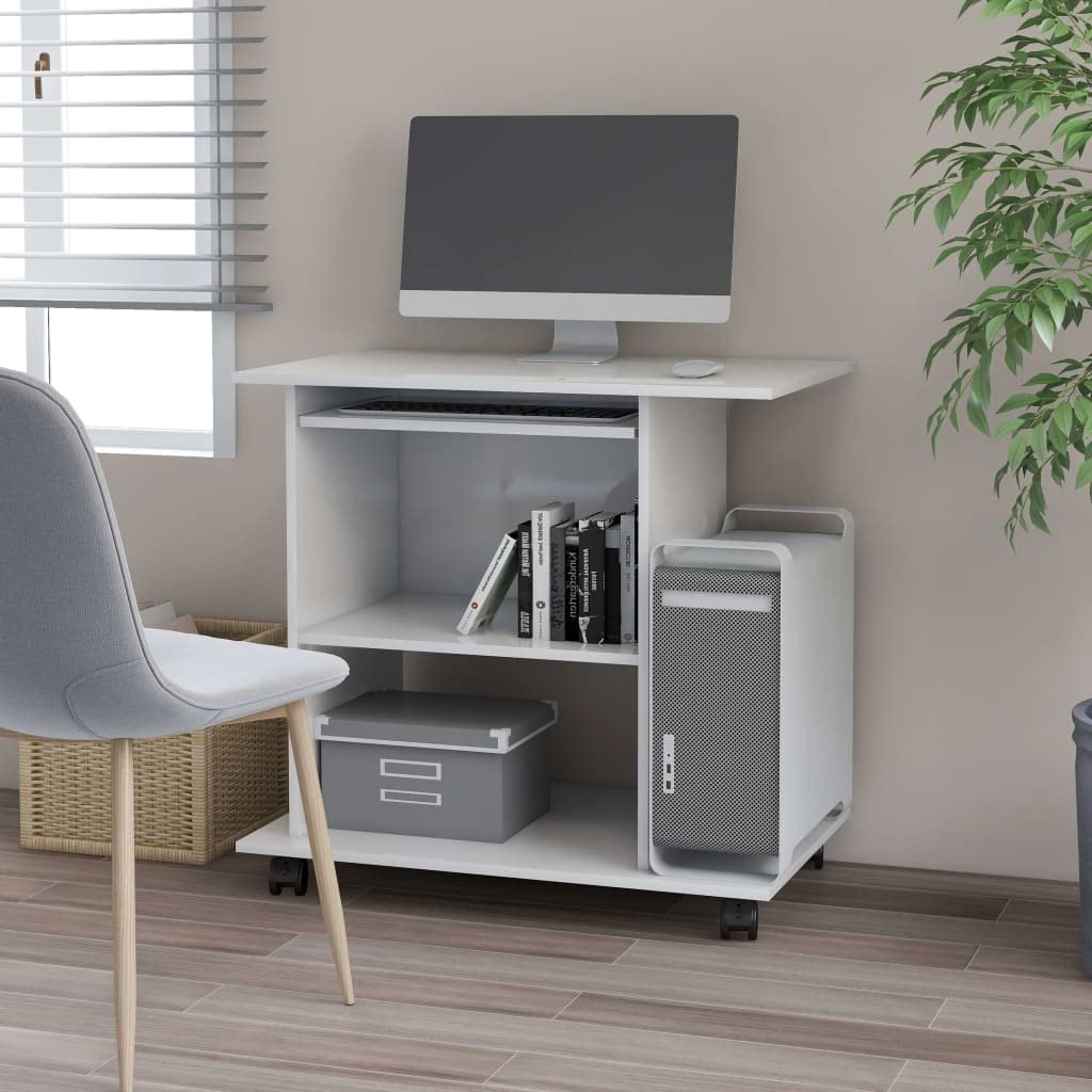 vidaXL Compact Computer Desk with Storage Spaces - High Gloss White Finish - Engineered Wood - Modern Style