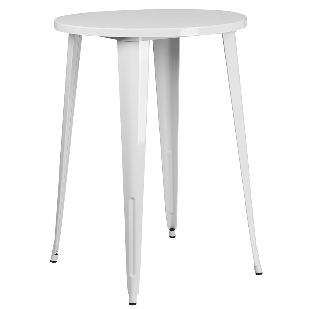 Flash Furniture Commercial Grade 30" Round White Metal Indoor-Outdoor Bar Table Set with 2 Square Seat Backless Stools