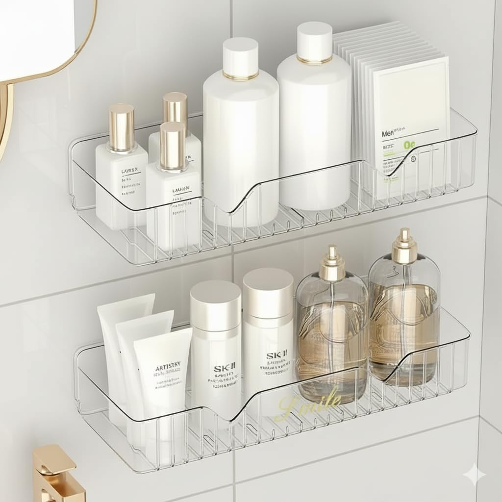 HRB PRODUCTS SmartRack 2Tier Wall Mounted Bathroom Shelf | No Drill Adhesive Organizer for Toiletries, Shampoo, Cosmetics & Kit