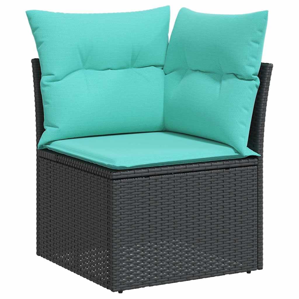 vidaXL 6-Piece Patio/Garden Sofa Set - Black Poly Rattan, Cushioned Seating, Modern Outdoor Furniture with Storage