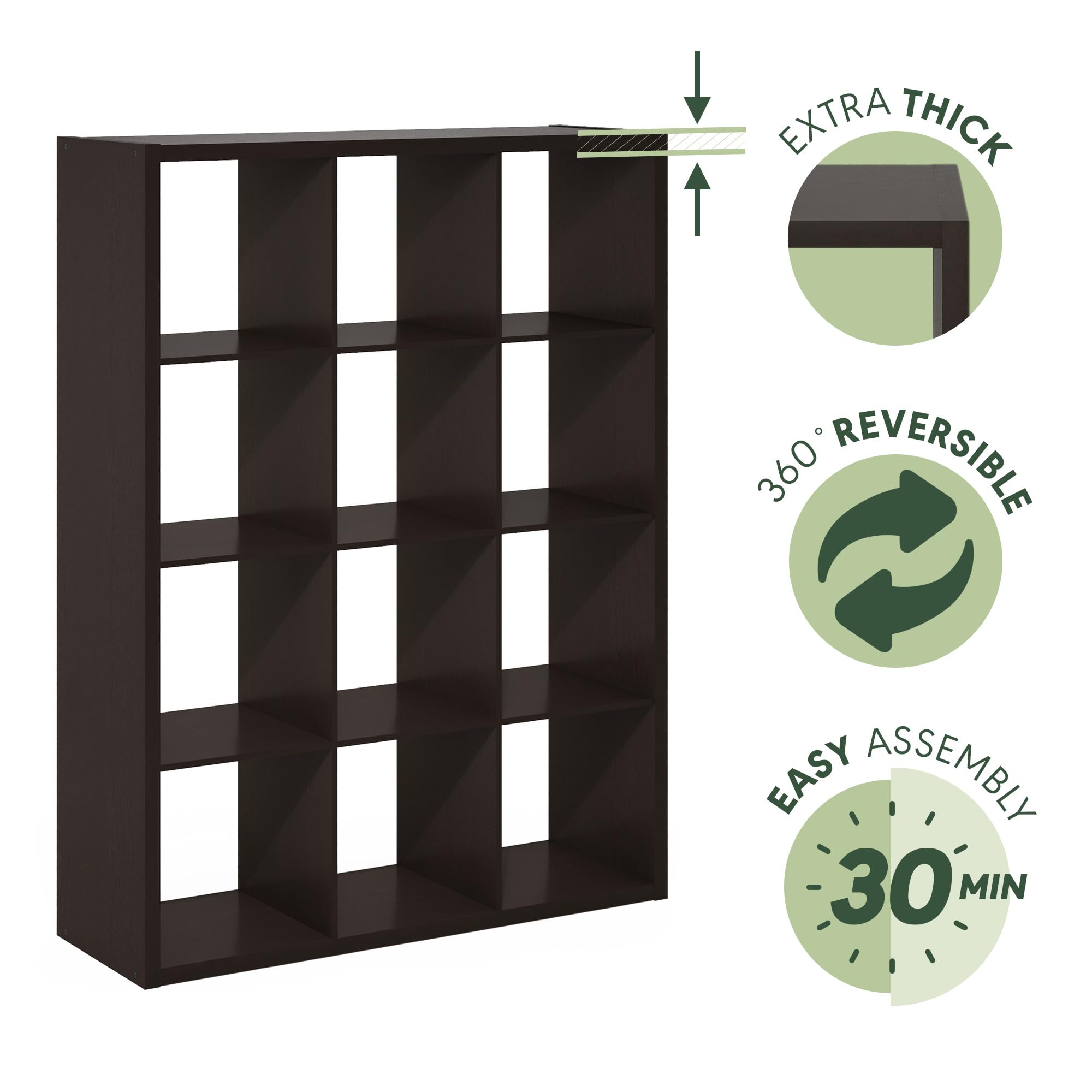 Furinno Cubicle Open Back Decorative Cube Storage Organizer, 12-Cube, Dark Oak