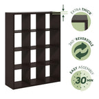 Furinno Cubicle Open Back Decorative Cube Storage Organizer, 12-Cube, Dark Oak