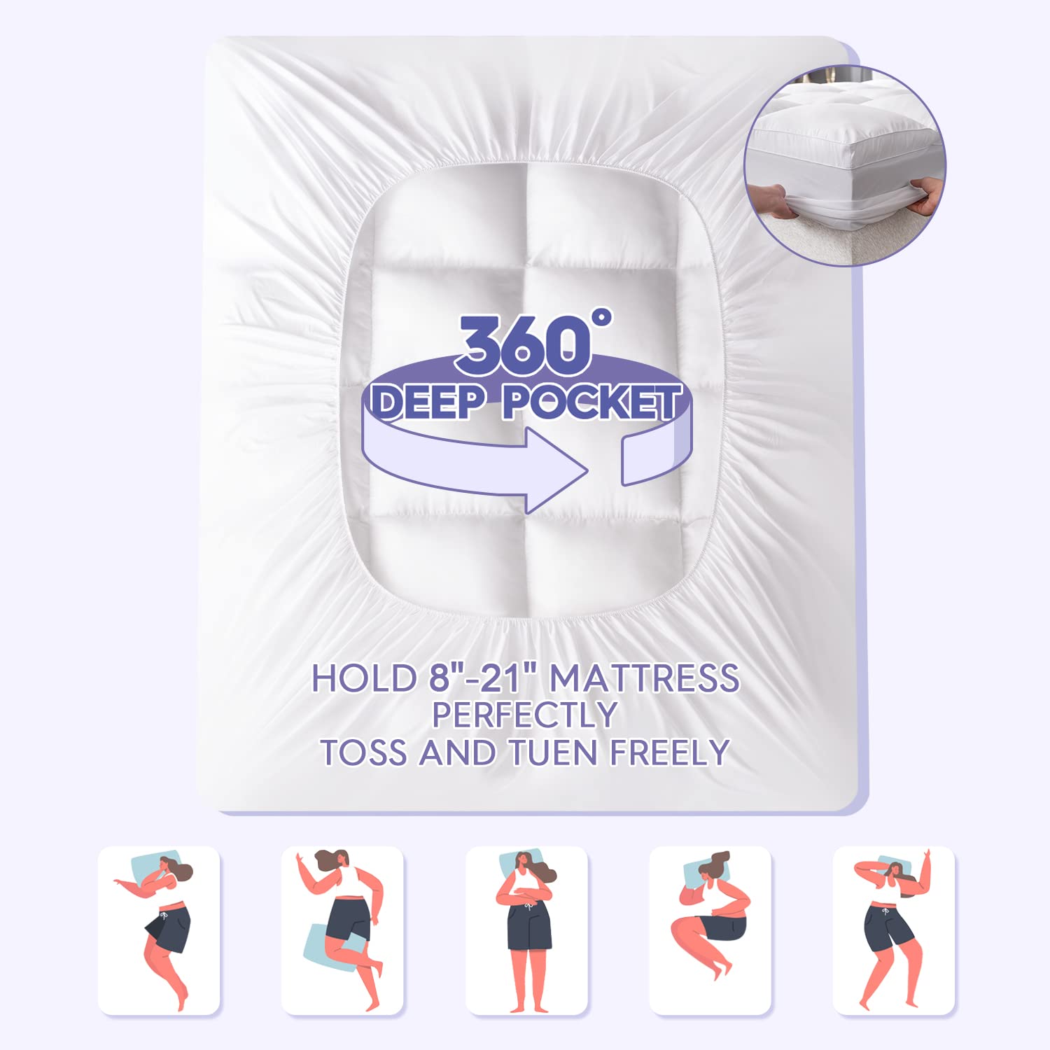 Abene Mattress Topper Twin For Back Pain Relief, Extra Thick Mattress Pad Pillowtop, Soft Mattress Protector Cover With 8''-21''