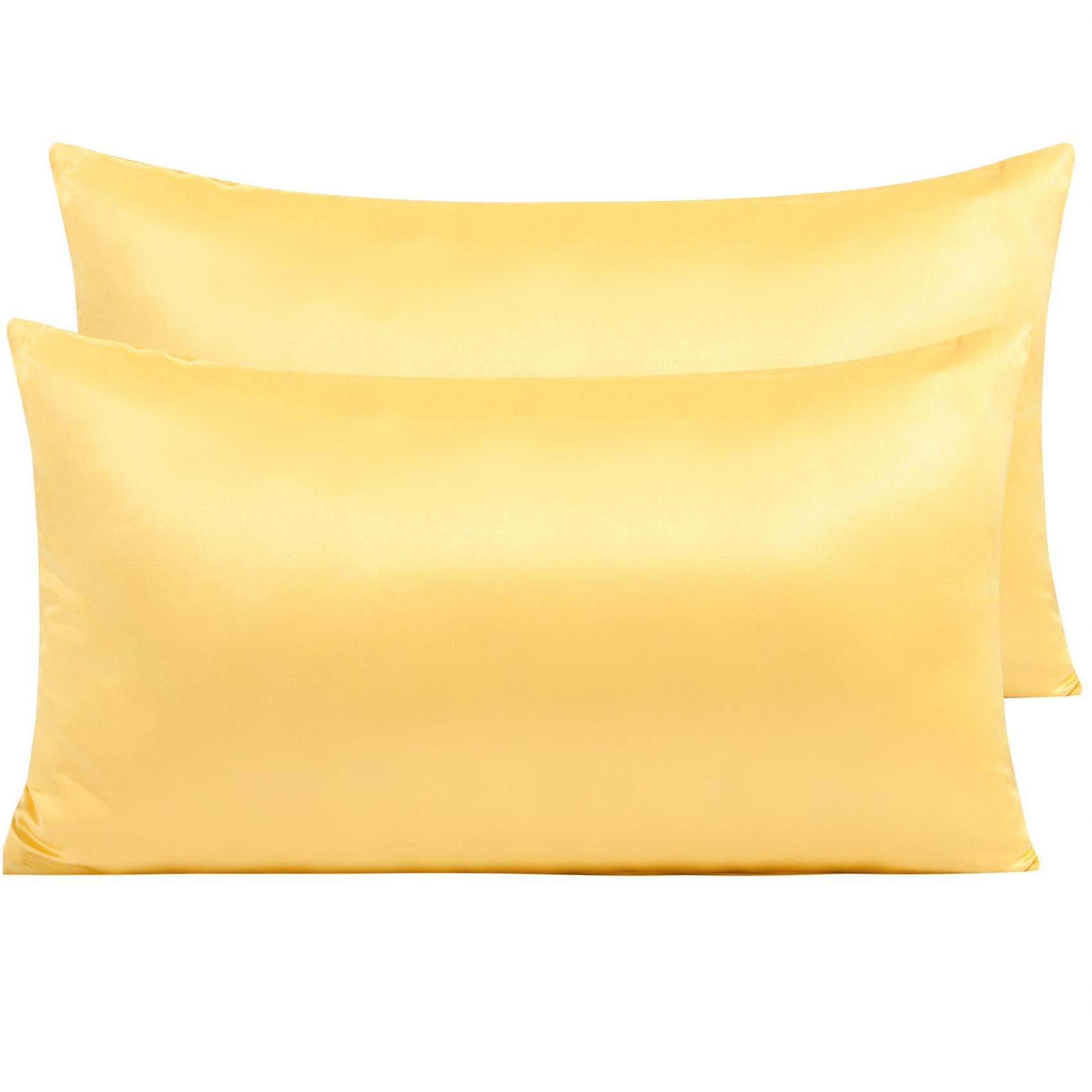Ntbay Zippered Satin Pillow Cases For Hair And Skin, Luxury King Hidden Zipper Pillowcases Set Of 2, 20X36 Inches, Yellow
