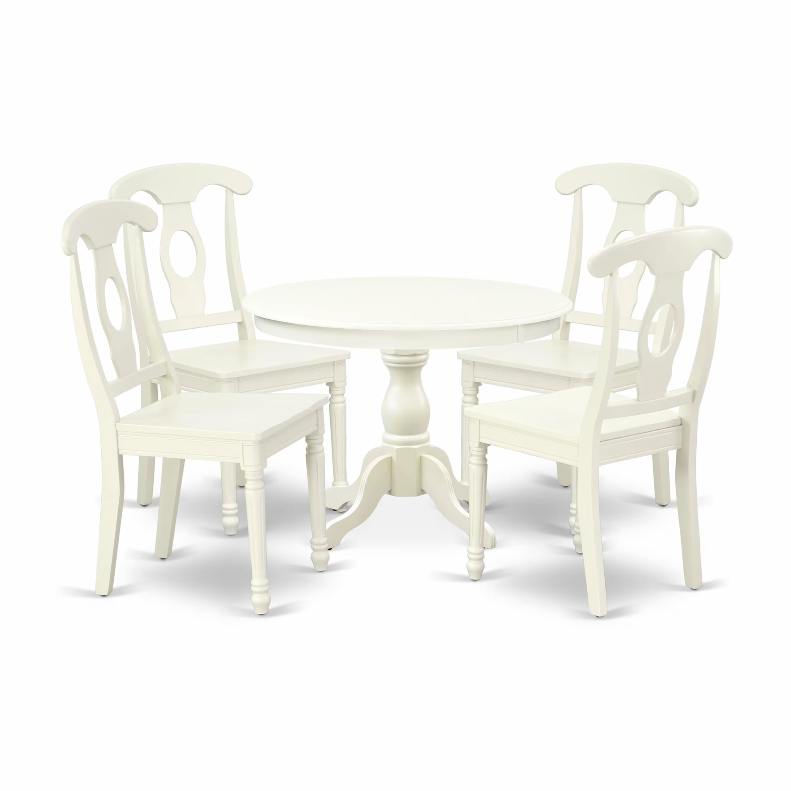 East West Furniture HBKE5-LWH-W 5 Piece Dining Room Table Set Includes a Round Kitchen Table with Pedestal and 4 Dining Chairs, 42x42 Inch, Linen White