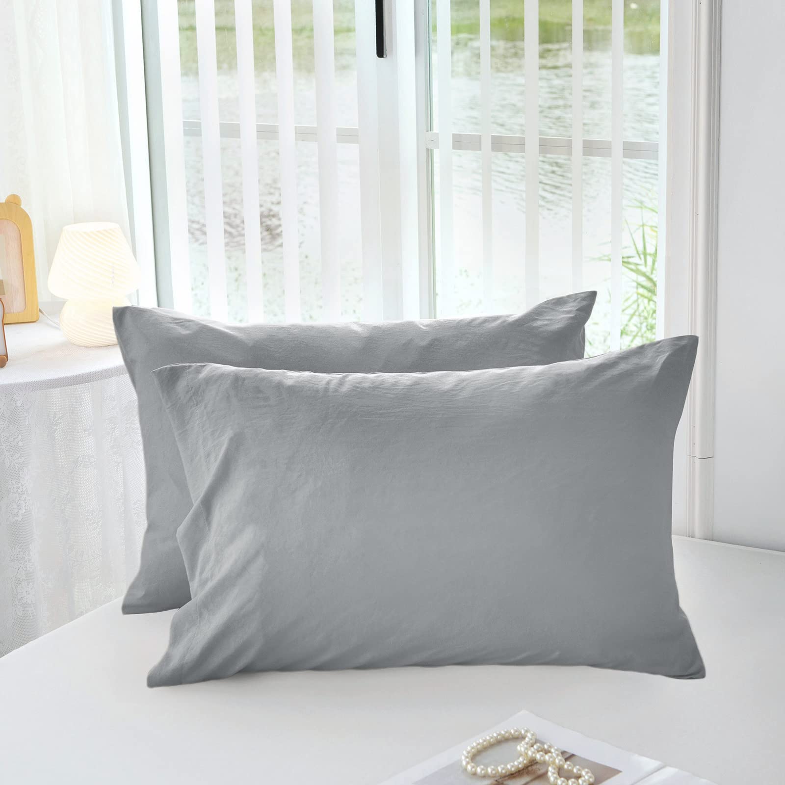 Mildly Super Soft Pillowcase - Washed Microfiber Lightweight Pillow Cases King Size Gray 2 Count, Easy Care And Fade Resistant S