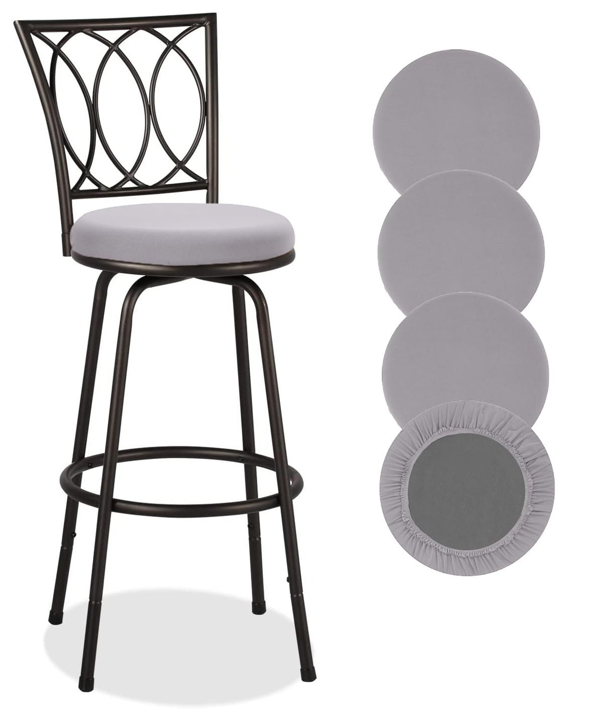 Deisy Dee 4Pcs Round Bar Stool Seat Covers Stretch Round Chair Covers For 13-16 Inch Stool Chair (Sliver)