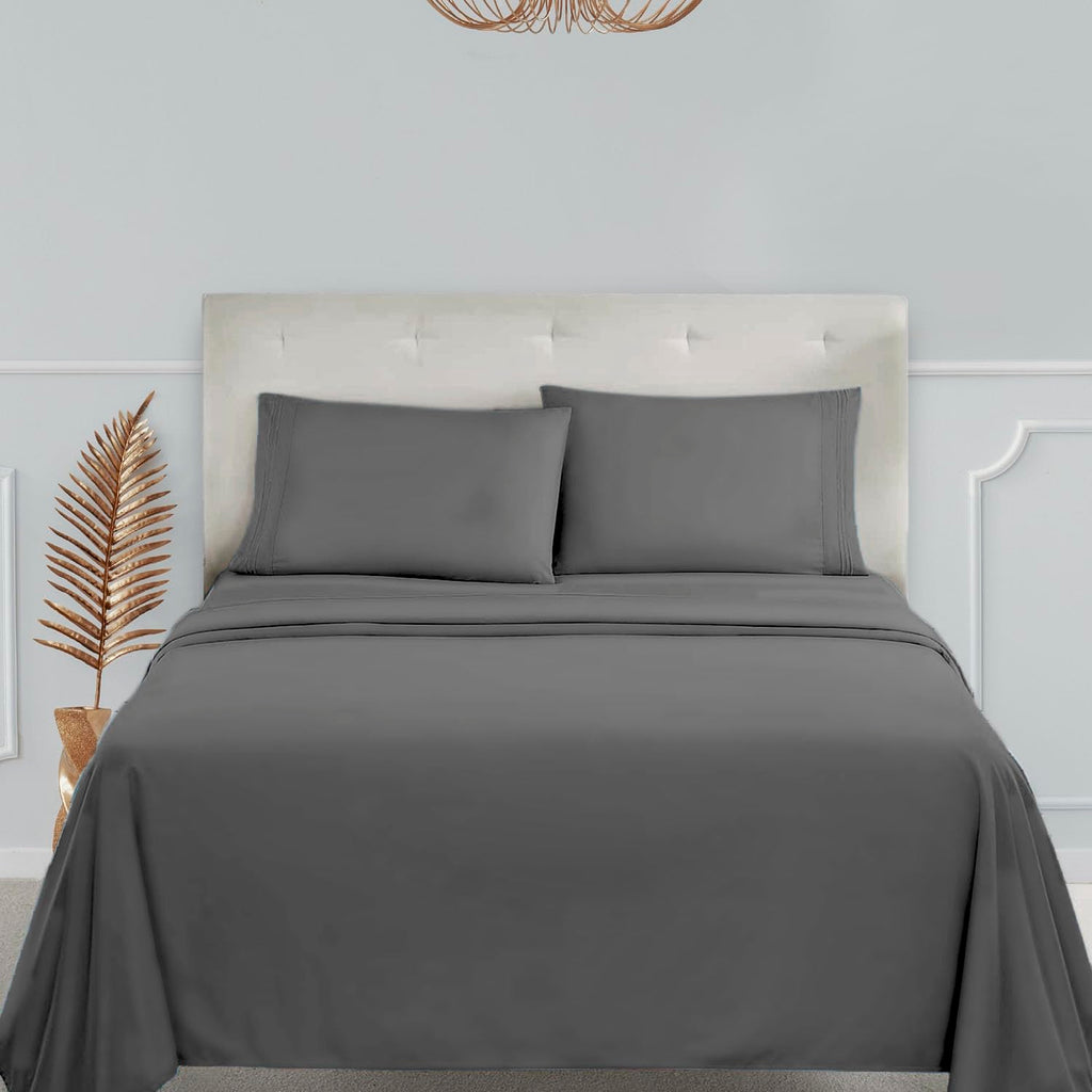 Clara Clark Premier 1800 Collection Full 4Pc Microfiber Bed Linen Set, Charcoal Gray, Deep Pocket Sheets