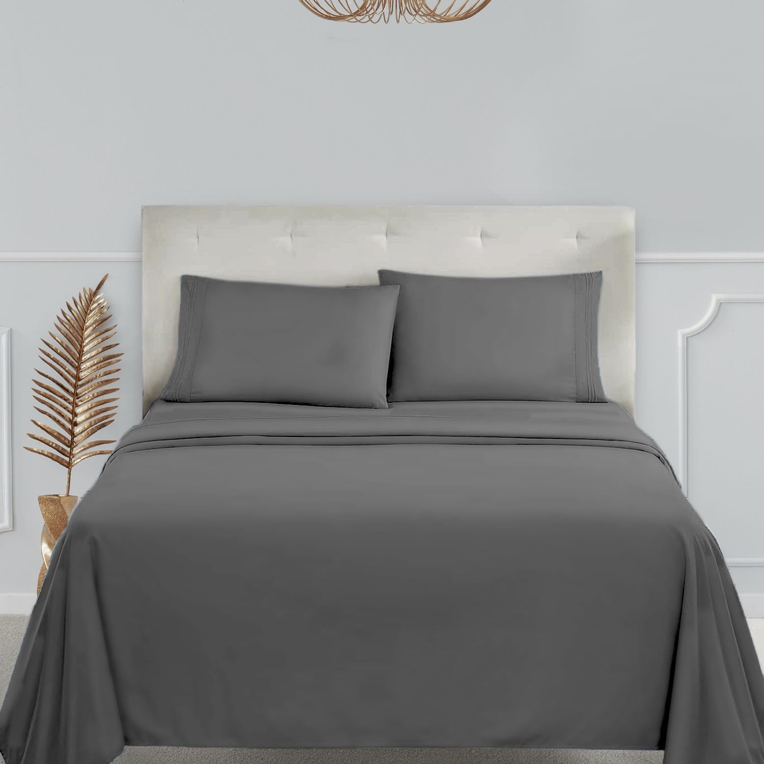 Clara Clark Premier 1800 Collection Full 4Pc Microfiber Bed Linen Set, Charcoal Gray, Deep Pocket Sheets