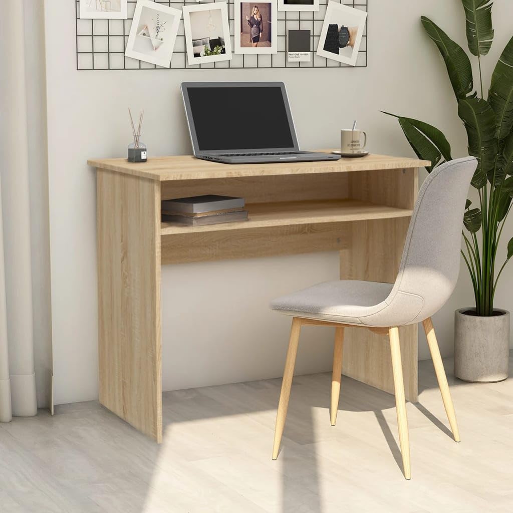 vidaXL Desk Computer Desk Home Office Desk Shelf Sonoma Oak Engineered Wood