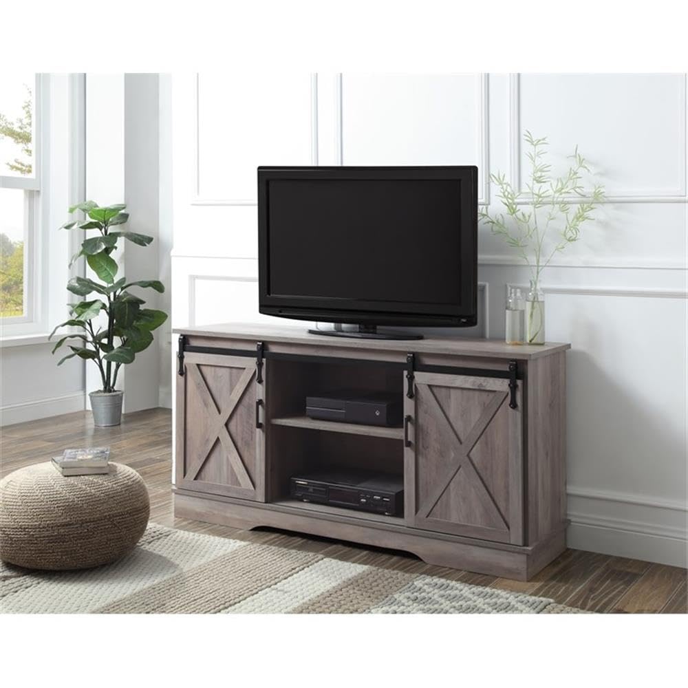 Acme Bennet 2-Door Wooden TV Stand with Shelf in Gray