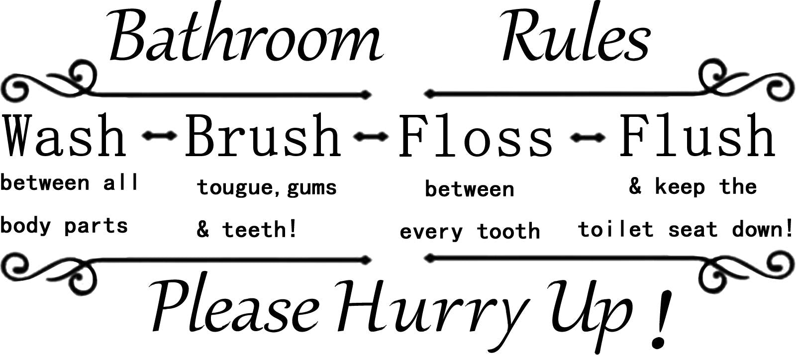 Bibitime Bathroom Rules Wash Between All Body Parts Brush Tongue Gums Teeth Floss Between Every Tooth Flush Keep The Toilet Seat