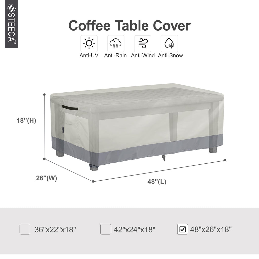 Steeca Patio Coffee Table Cover, Waterproof Rectangular Small Side Table Cover For Outdoor Furniture 48L X 26W X 18H Inch