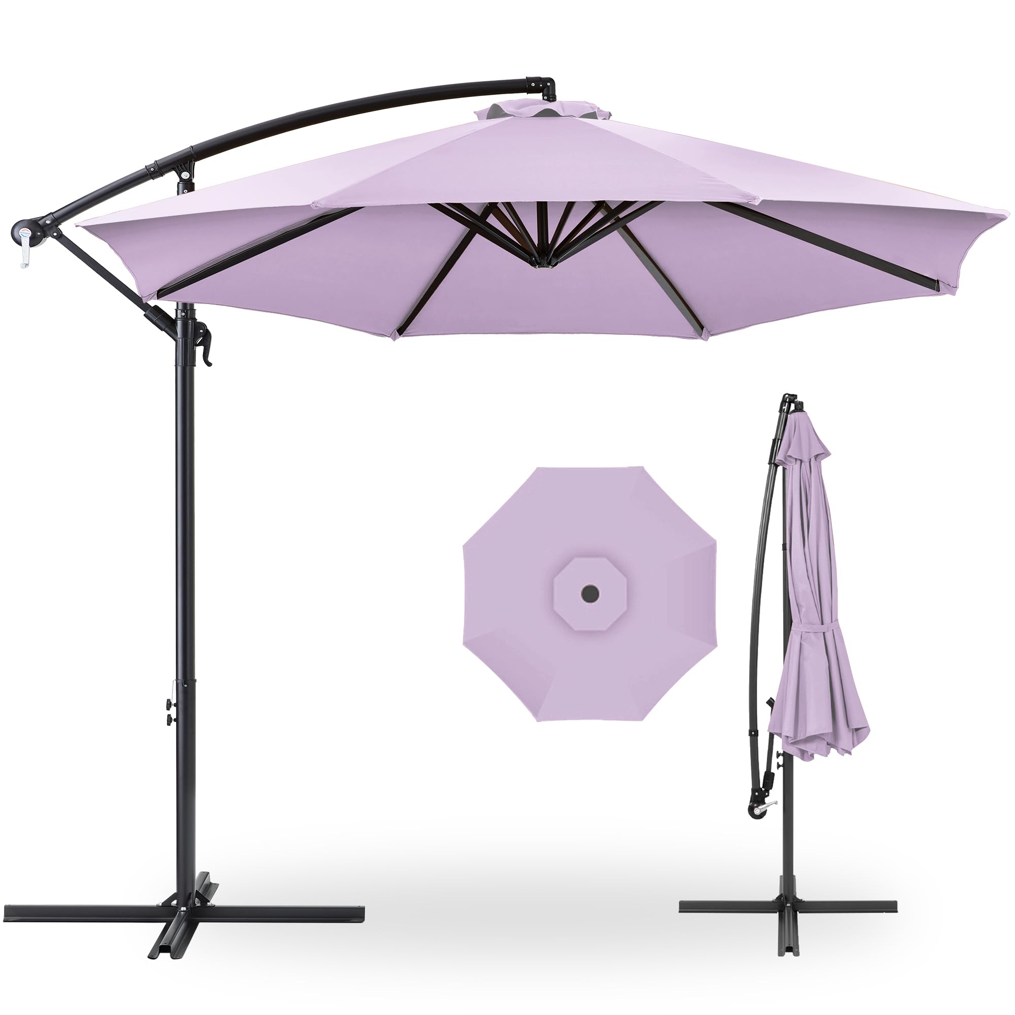 Best Choice Products 10ft Offset Cantilever Hanging Market Patio Umbrella, 8 Sturdy Ribs, Easy Adjustment - Lavender