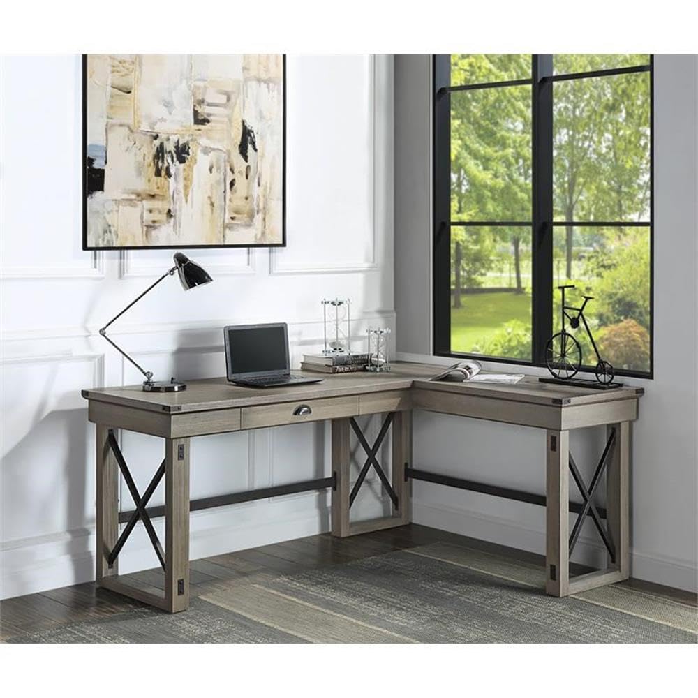 Acme Talmar Wooden L-Shaped 1-Drawer Writing Desk with Lift Top in Rustic Oak